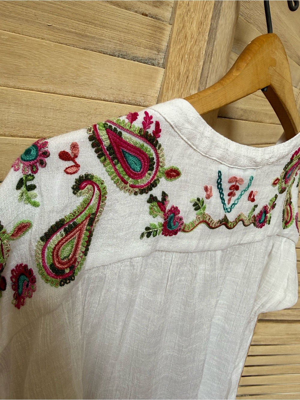 White Gauzy Embroidered Short-Sleeve Tunic Blouse beach festival summer